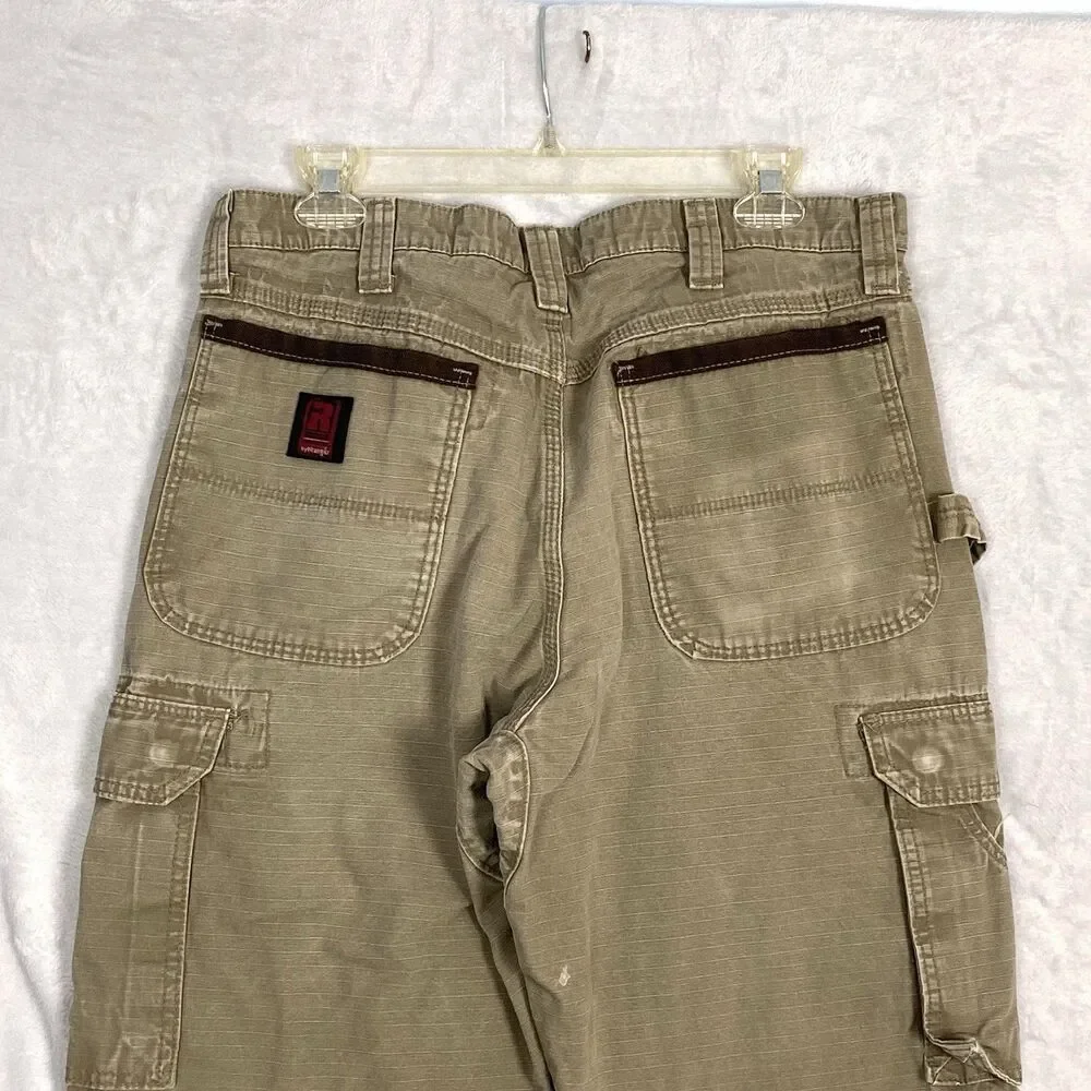 Wrangler Cargo Ripstop Pants Mens 34x31 Khaki Workwear Utility Fleece Lined